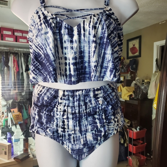 BLUE TIE-DYE STRAPPY FLOUNCE BIKINI TOP & BOTTOM - Picture 5 of 5